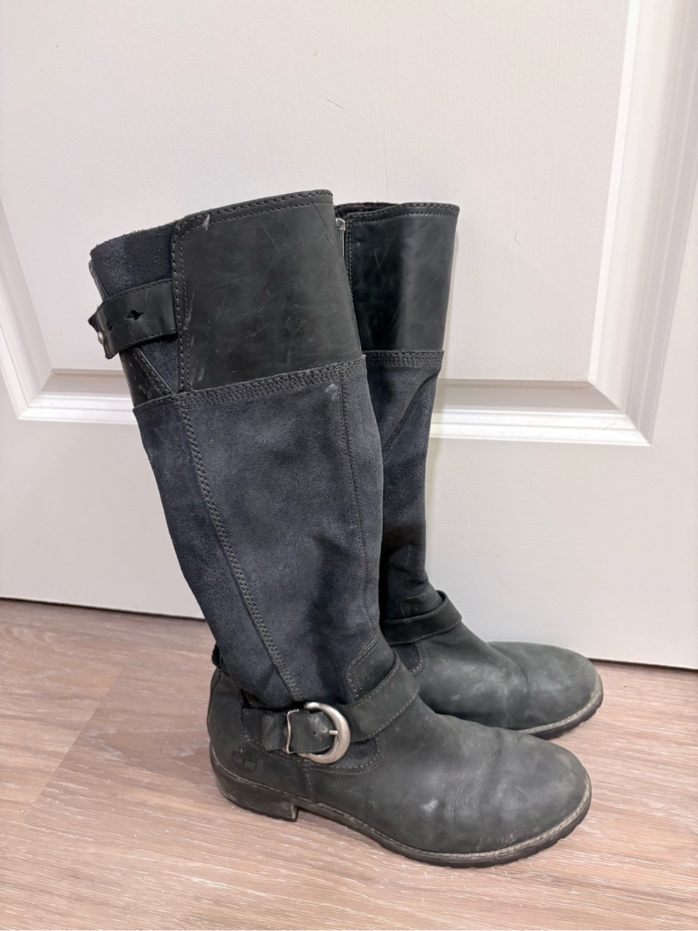 Timberland Women's Black Tall Biker Boots with Buckle